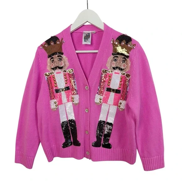 Queen of Sparkles Pink Nutcracker Sweater Cardigan Size XS - Picture 2 of 13